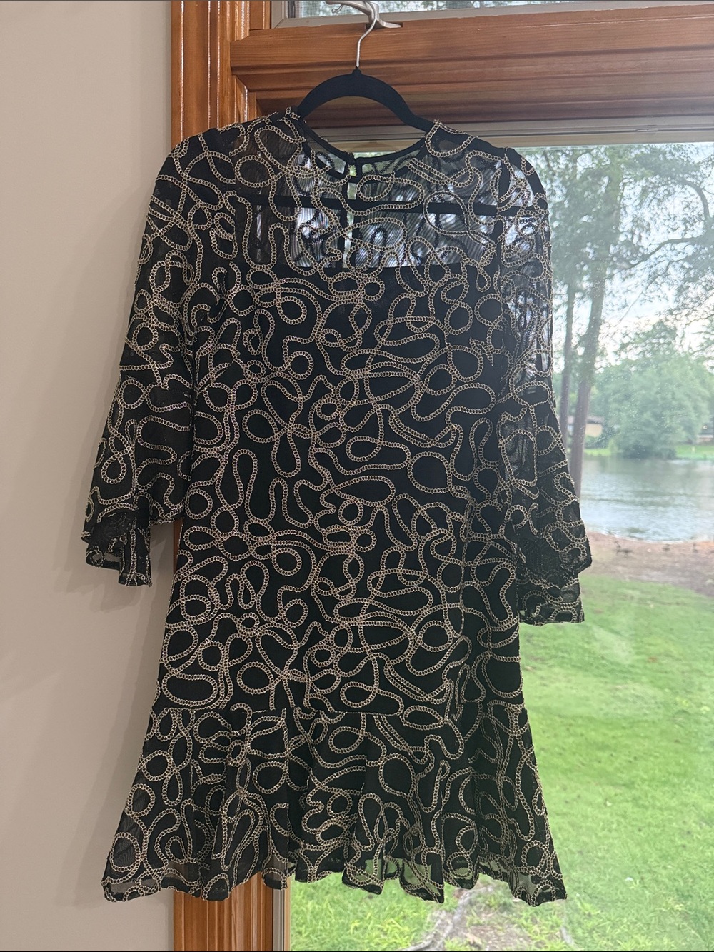 Women’s Black Dress with Cream Loop Pattern